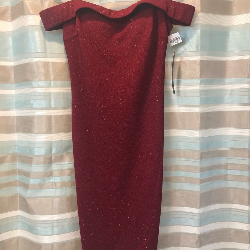 Off the shoulder sparkly red dress